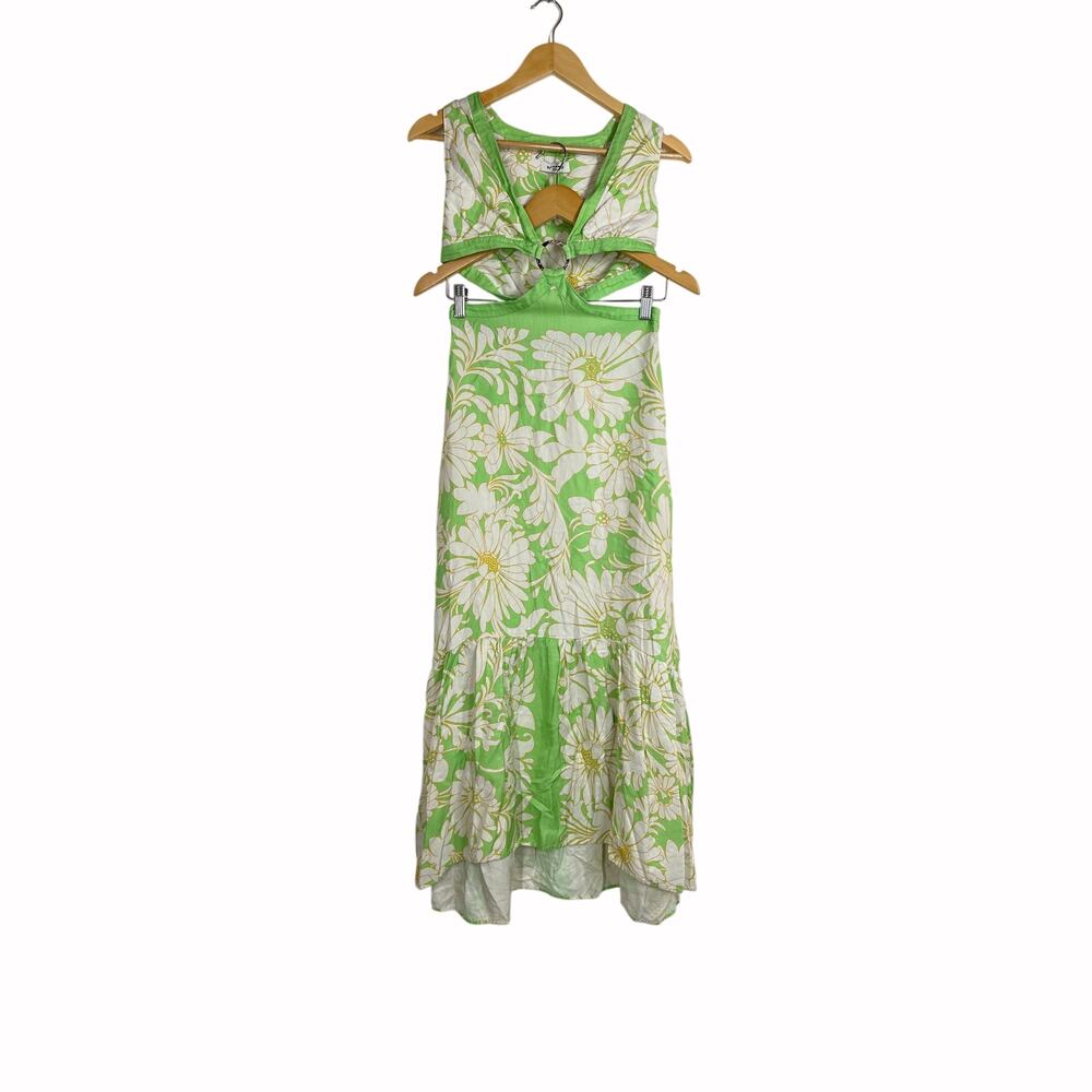 Sandro Ludmila Dress Linen Blend Floral Sleeveless Cutout Maxi Green 36 US 2-4 - Picture 3 of 12